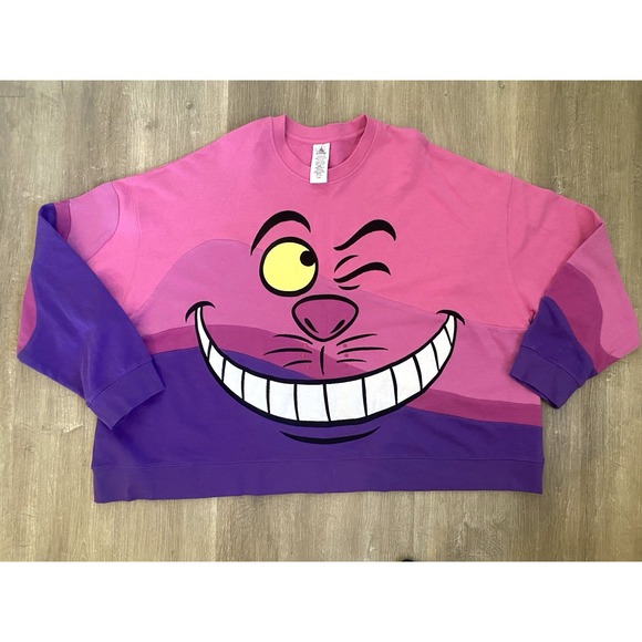 Disney Parks Alice Sweatshirt Terry Oversized Cheshire Cat Face 2XL GUC Top 2025 - Picture 2 of 7